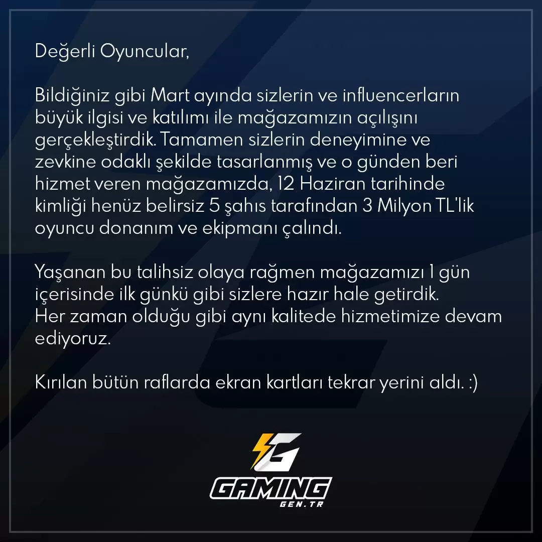 Gaming.gen.TR'nin yeni mağazası soyuldu, zarar 3 milyon TL