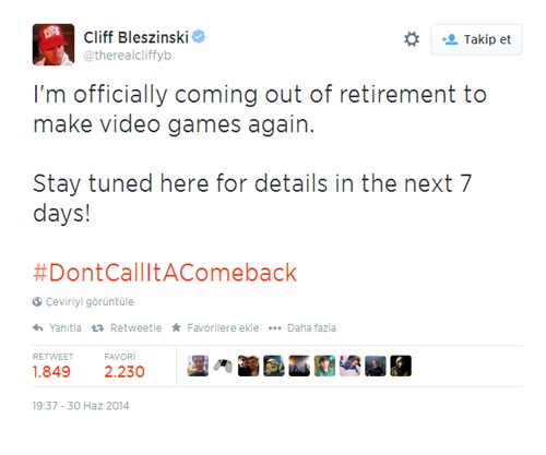 Cliff Bleszinski emeklilikten dönüyor