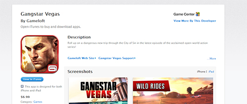 Gangstar Vegas ilk önce Apple için