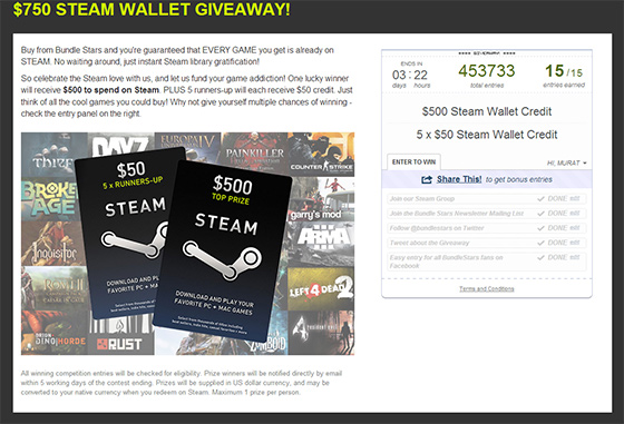 500$'lık Steam Wallet kazanma şansı!